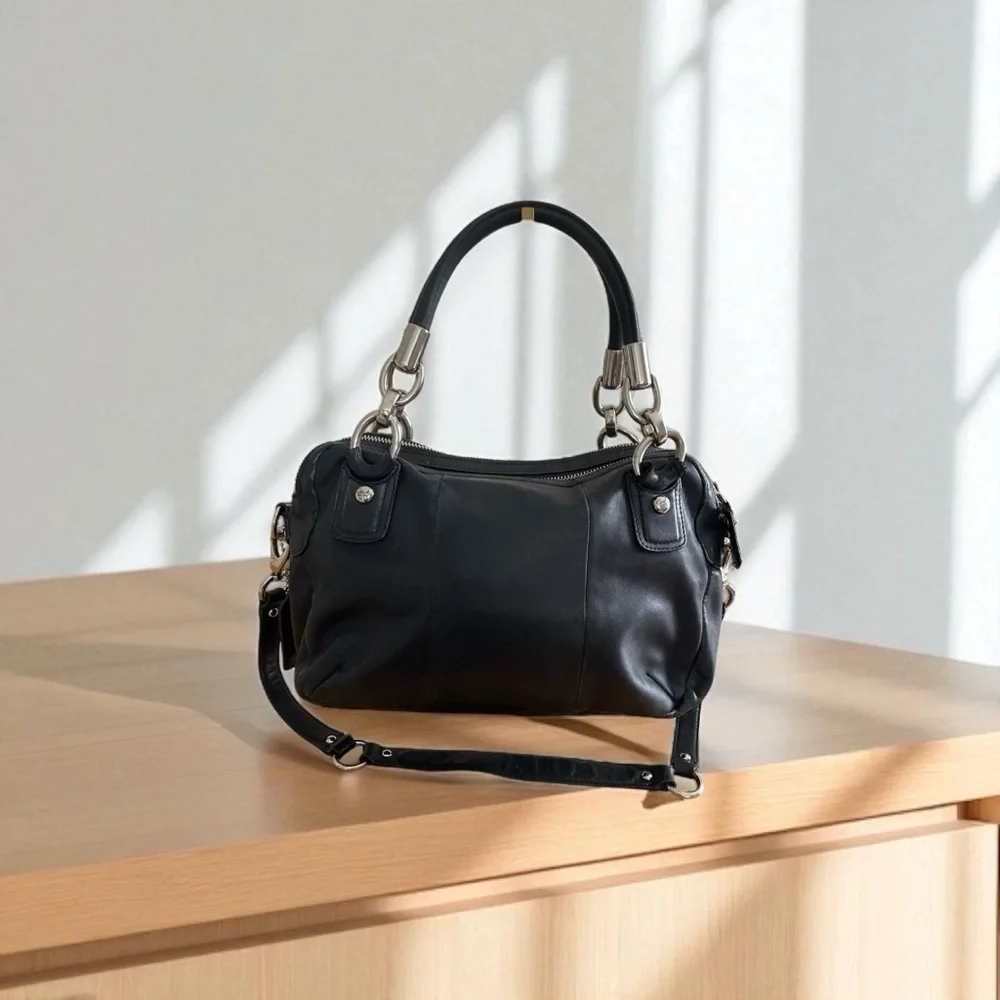 Coach Kristen Black Leather Satchel Shoulder Bag | Silver Hardware | Classic Des